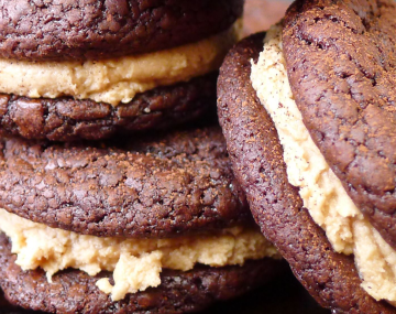 Chocolate Brownie Cookie Sandwiches with Peanut Butter Cream Filling