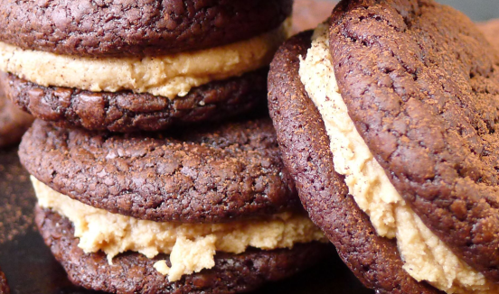 Chocolate Brownie Cookie Sandwiches with Peanut Butter Cream Filling