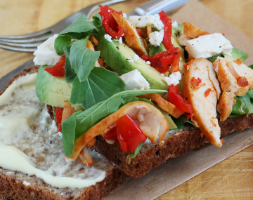 Grilled Chicken and Avocado Sandwich with Feta and Peppadews