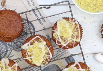 Chai Latte Bran Muffins with Pistachio Glaze