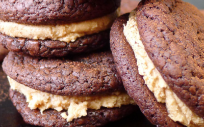 Chocolate Brownie Cookie Sandwiches with Peanut Butter